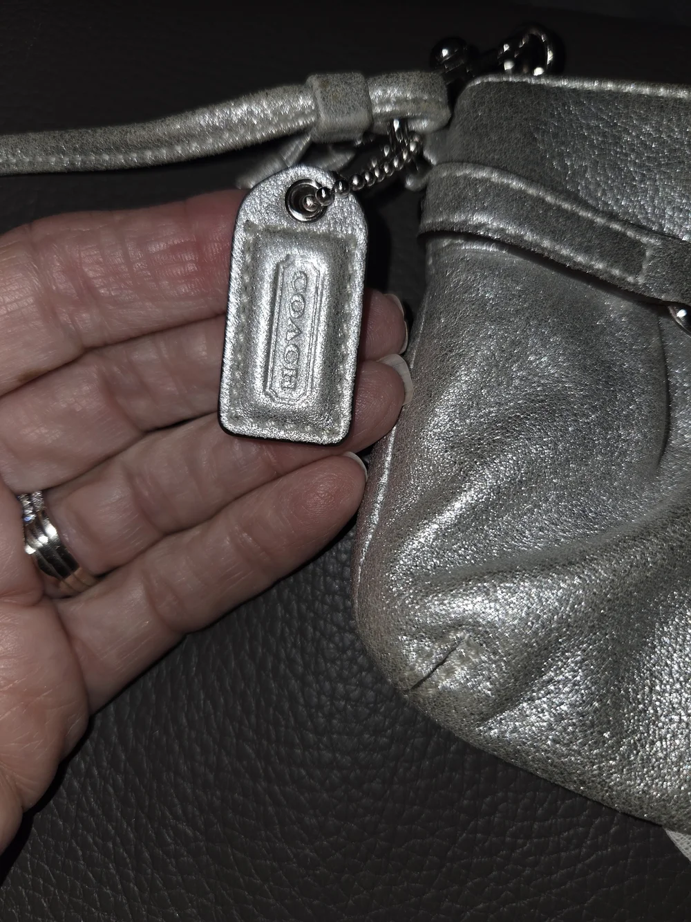 Coach Silver Metallic Wristlet Clutch With Dust Bag